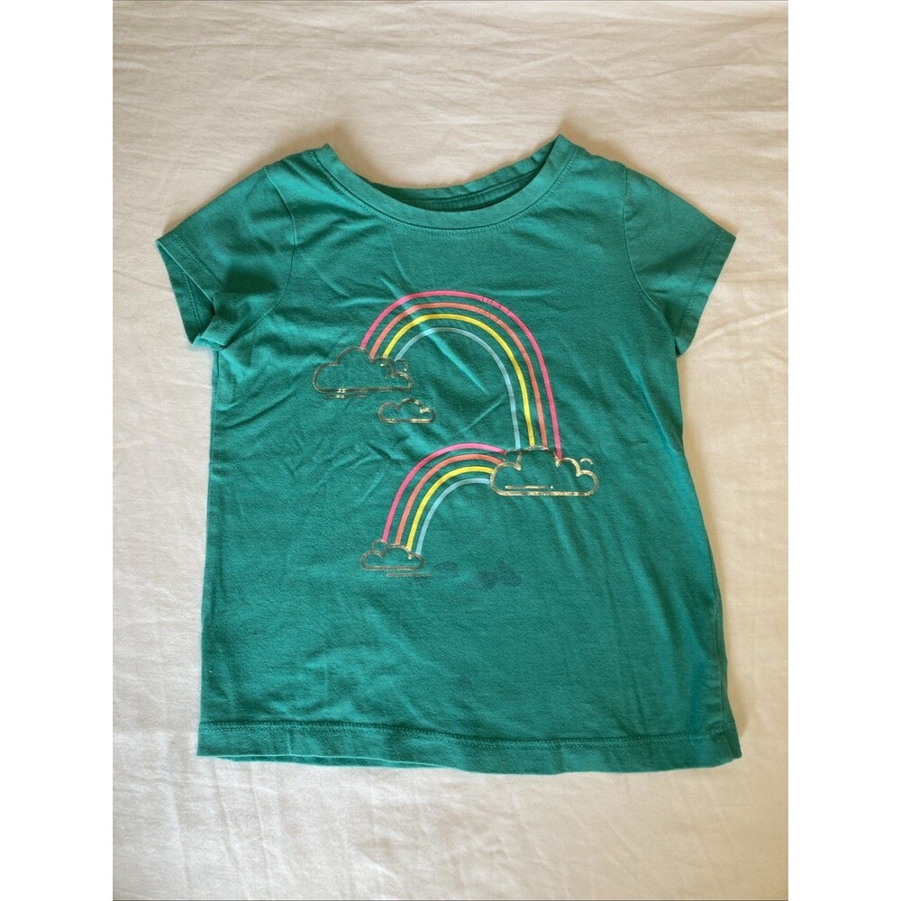 4T Cat & Jack girl clothes - 1 piece T shirt | solid rainbow & clouds theme